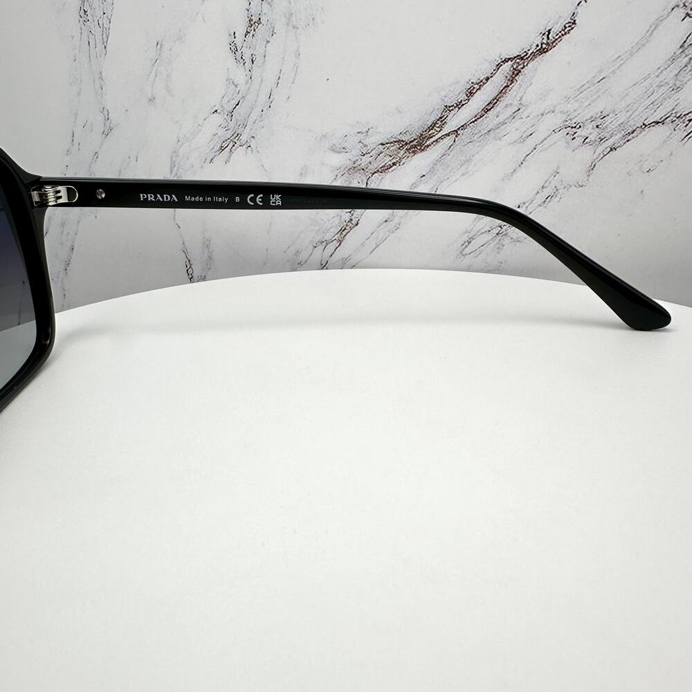 NEW PRADA Sunglasses Black Aviator Pilot 55-17mm Grey Lens Silver Logo - Picture 10 of 16